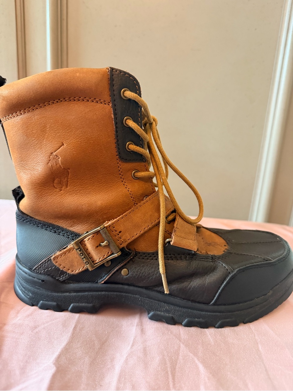 Ralph Lauren Black and Brown Lace-Up Waterproof Winter Boot